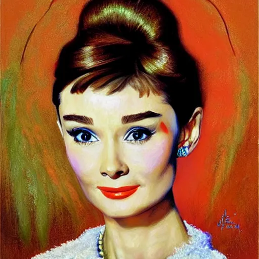 Image similar to portrait of audrey hepburn by victor nizovtsev and james gurney - h 7 6 8