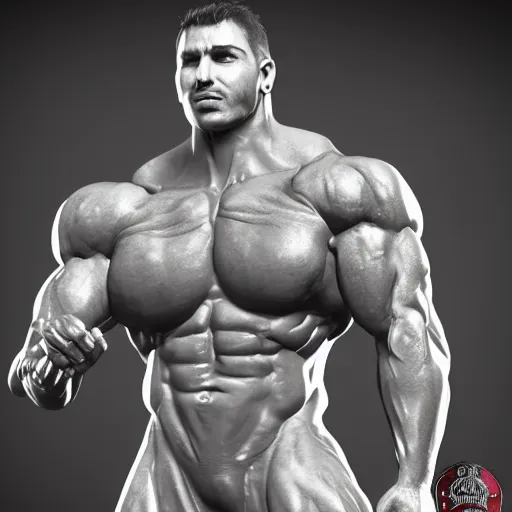 Image similar to a realistic detailed photo of a bodybuilder who is also a male android Chris Redfield, shiny skin, posing robotically, blank stare