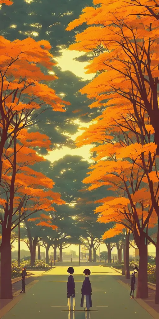 Prompt: symmetry!!! tokyo park, autumn day, lights, by cory loftis, makoto shinkai, hasui kawase, james gilleard, beautiful, serene, peaceful, golden curve composition