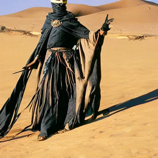 Prompt: a sand wraith dressed as a tuareg, movie still