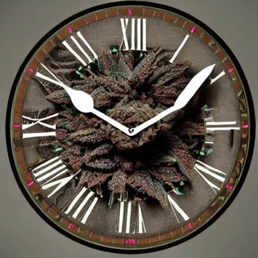 Prompt: a clock smoking weed and looking stoned