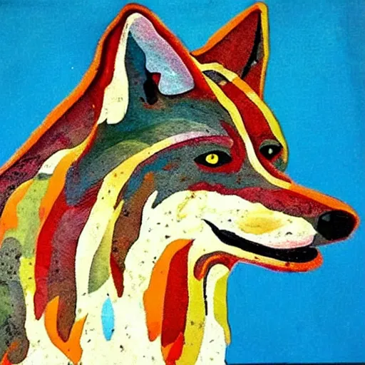 Image similar to retarded funny wolf portrait, expressionism style