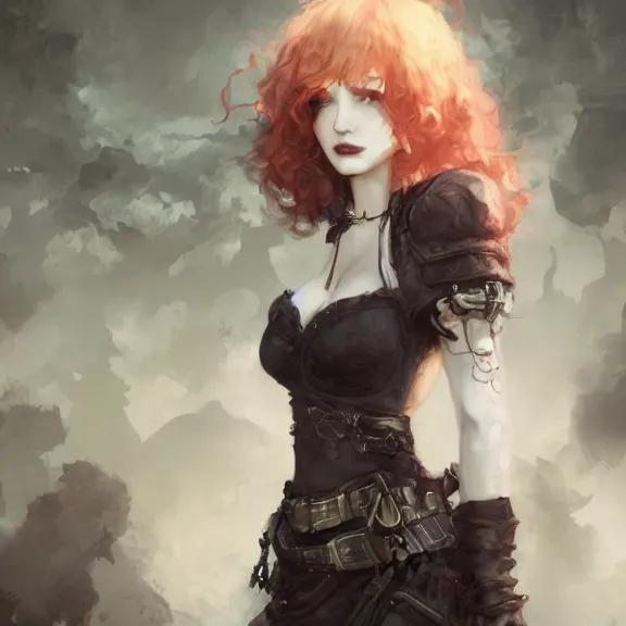 Image similar to christina hendricks!!! goth, tankoban, 4 k, tone mapping, akihiko yoshida, james jean andrei riabovitchev marc simonetti, yoshitaka amano, long hair, curly, h. hydrochaeri