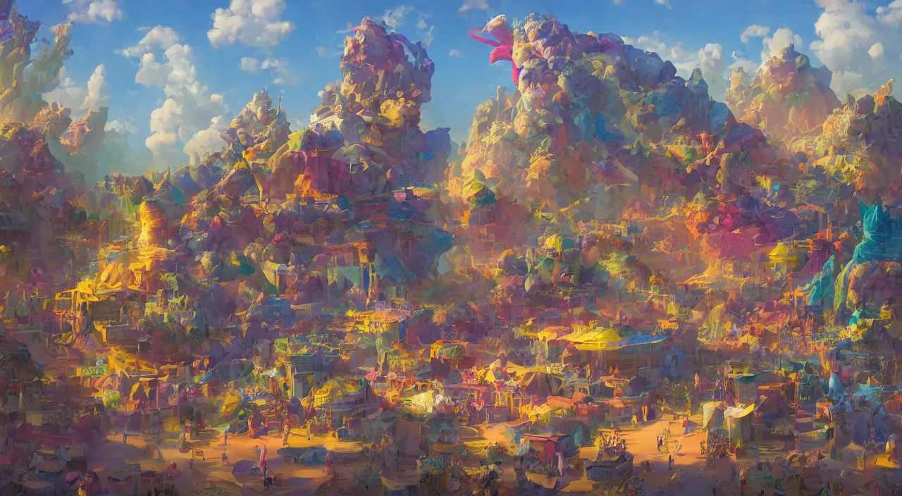 Image similar to bazaar zouk oriantal multicolorful sky shine place mosquet painting, sunny day, matte painting, bold shapes, hard edges, street art, trending on artstation, by huang guangjian and gil elvgren and sachin teng