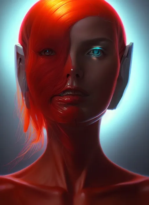 Image similar to portrait of a cyborg girl by Artgerm and Zdzisław Beksiński, dramatic lighting, highly detailed, trending on artstation