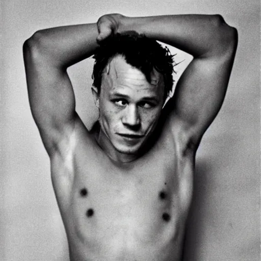 Image similar to heath ledger showing his arm pits, by nan goldin, by larry clark, by terry richardson, fashion, vman magazine