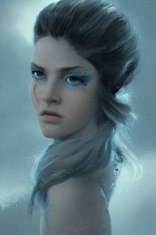 Prompt: portrait, ice fairy, face portrait, raphael lacoste, eddie mendoza, alex ross, concept art, matte painting, highly detailed, rule of thirds, dynamic lighting, cinematic, detailed, denoised, centerd