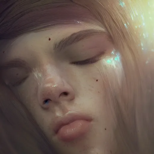 Image similar to sleeping portrait, hyper detailed, digital art, trending in artstation, cinematic lighting, studio quality, smooth render, unreal engine 5 rendered, octane rendered, art style by klimt and nixeu and ian sprigger and wlop and krenz cushart.