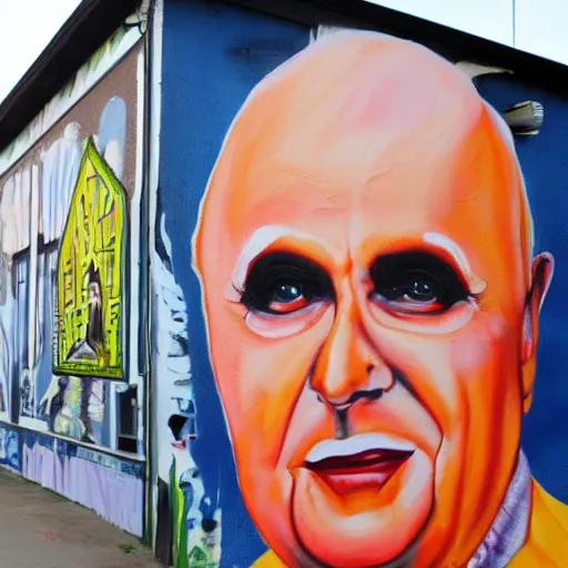 Image similar to gorbachev drag queen painting on building detailed