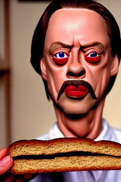 Image similar to film still of steve buscemi made out of bread in the royal tenenbaums, 4 k