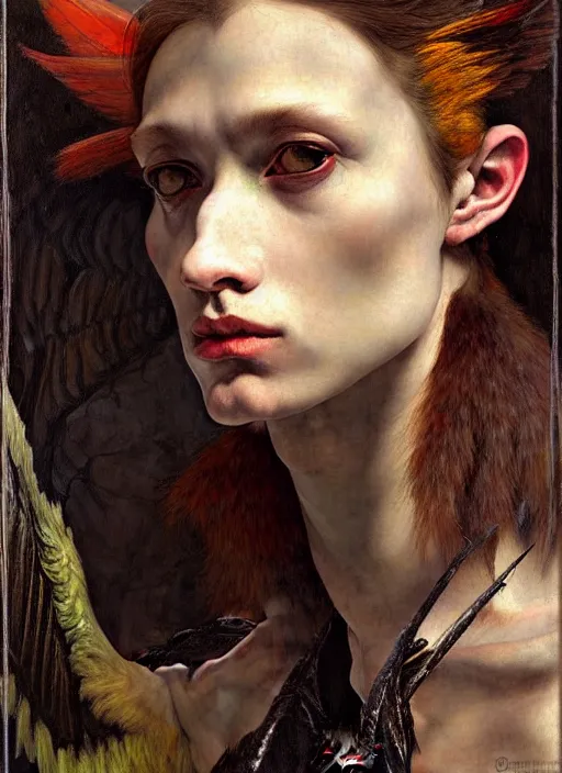 Image similar to harpy, dnd character art portrait, dramatic lighting, vivid colors by edgar maxence and caravaggio.