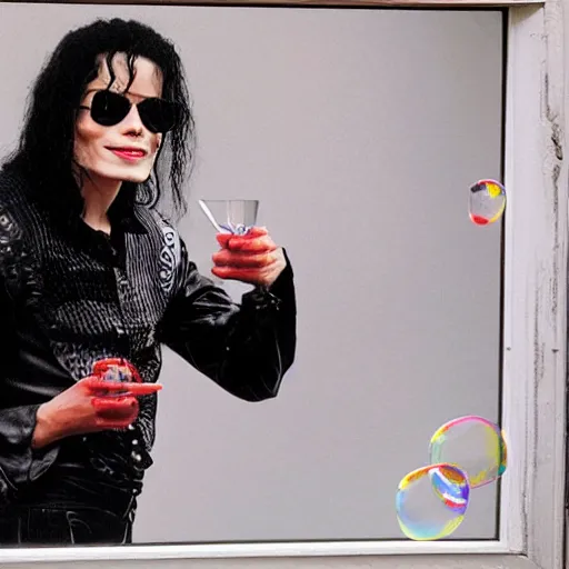 Image similar to michael jackson 2 0 0 9 wearing shades, alone, this is it style, photo real, pores, motion blur, sitting with bubbles the chimp window open, real life, spotted, ultra realistic face, accurate, 4 k, movie still, uhd, sharp, detailed, cinematic, render, modern