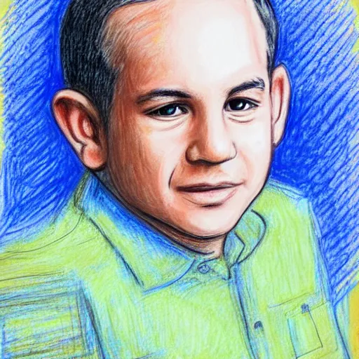 Prompt: portrait of benjamin netanyahu, a child's drawing, in oil pastel colors