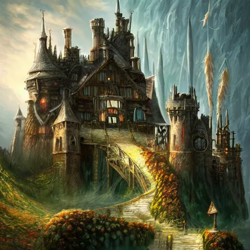 Image similar to fantasy art landscape, fantasy city, fantasy kunst, fantasy castle, fantasy house, architecture mystery, artstation, house illustration