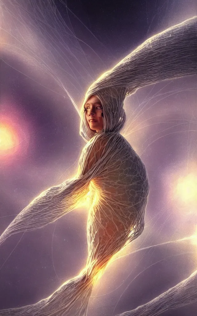 Image similar to human wrapped in a neural network cocoon plugged into spirit machine, perfect future, award winning scifi art