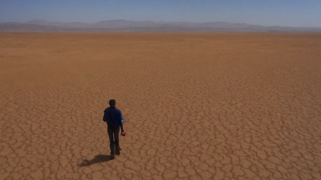 Image similar to una persona caminando en el desierto, realismo