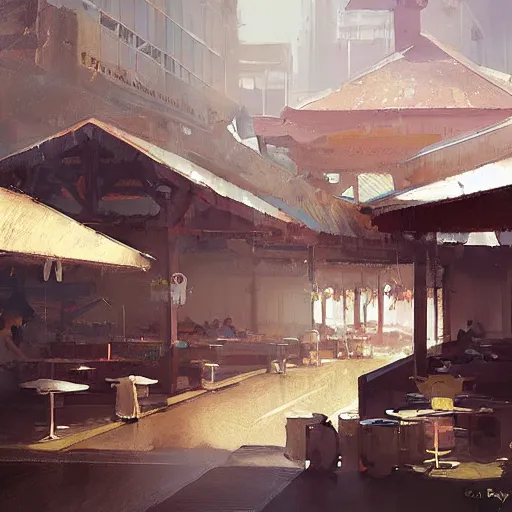 Image similar to a hawker centre, by greg rutkowski, digital art