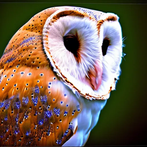 Image similar to noctilux, barn owl, cinestill,