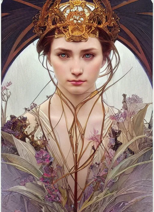 Image similar to portrait of a stunningly beautiful, highly detailed, 3 5 mm photo, artstation, concept art, sharp focus, 2 8 mm macro photo, art by artgerm and greg rutkowski and alphonse mucha, incredibly beautiful and symmetrical, incredibly detailed, award winning art, royal