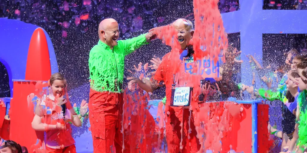 Prompt: joe biden getting slimed at the kids choice awards. high quality 8 k resolution