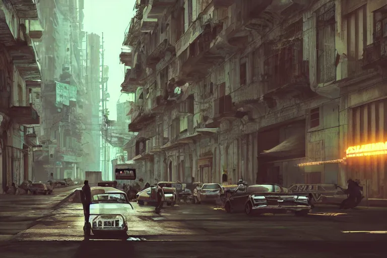 Image similar to La Habana, year 2049, cyberpunk, extremely realistic, highly detailed, concept art, trending on artstation, depth of field, moment cinebloom filter, cinematic color,