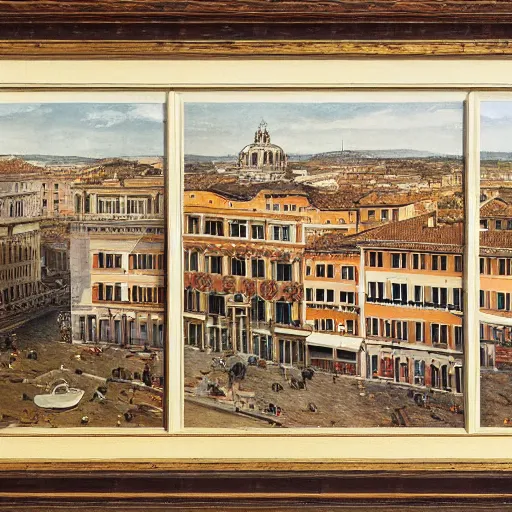 Prompt: the view of a breakfast, buildings in rome by martinus rørbye