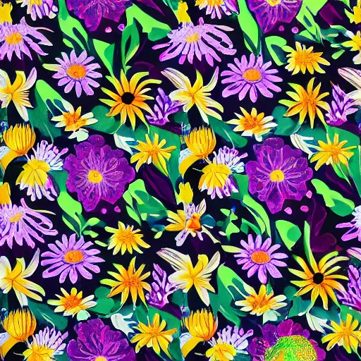 Image similar to highly detailed daisy pattern growing out of books, in the style of old botanical illustrations, matisse, lisa frank, and japanese art, 4 k