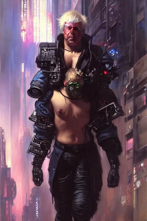 Image similar to cyberpunk, boris johnson, character design, painting by gaston bussiere, katsuya terada, frank frazetta, tom of finland, trending on artstation