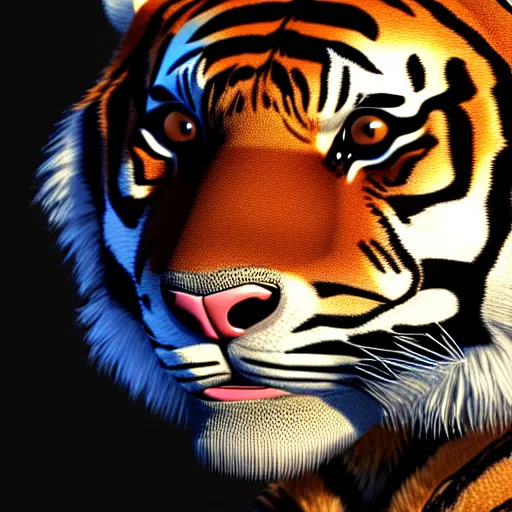 Prompt: portrait of an anthropomorphic tiger in a black suit, hyper detailed, ultra realistic, soft fur, ssao 8 k
