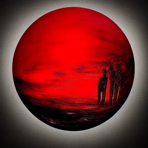 Prompt: loneliness and fear in a red future sphere reverberation limbo abstract dark highly detailed