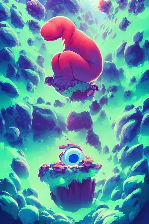 Image similar to smurf ghost creature animal sushi cristal very big eye roots cactus elemental flush of force nature micro world fluo fishscale, behance hd by jesper ejsing, by rhads, makoto shinkai and lois van baarle, ilya kuvshinov, rossdraws radiating a glowing aura global illumination ray tracing hdr