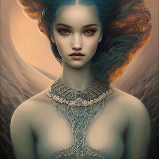 Prompt: tom bagshaw, ocean depths waves in lovecraftian world, beautiful asian mix of dove cameron madison beer bella poarch in a full dress, gothic makeup, professionally retouched, focus eyes, ultra realistic soft painting, insanely detailed linework, symmetrical accurate intricate features, behance, 8 k