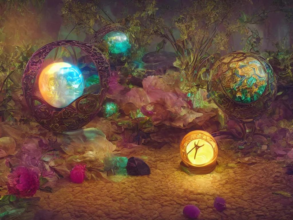 Prompt: the orb of time, sunlight study, art nouveau, by rachel ruysch and ( ( ( ( lisa frank ) ) ) ), 8 k, sharp focus, octane render, ( ( ( ( kauai ) ) ) )