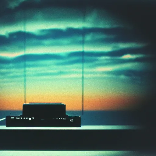 Prompt: photograph of the sky, vhs, sunset, clouds, 1 9 7 9, vhs artifacts, details, static