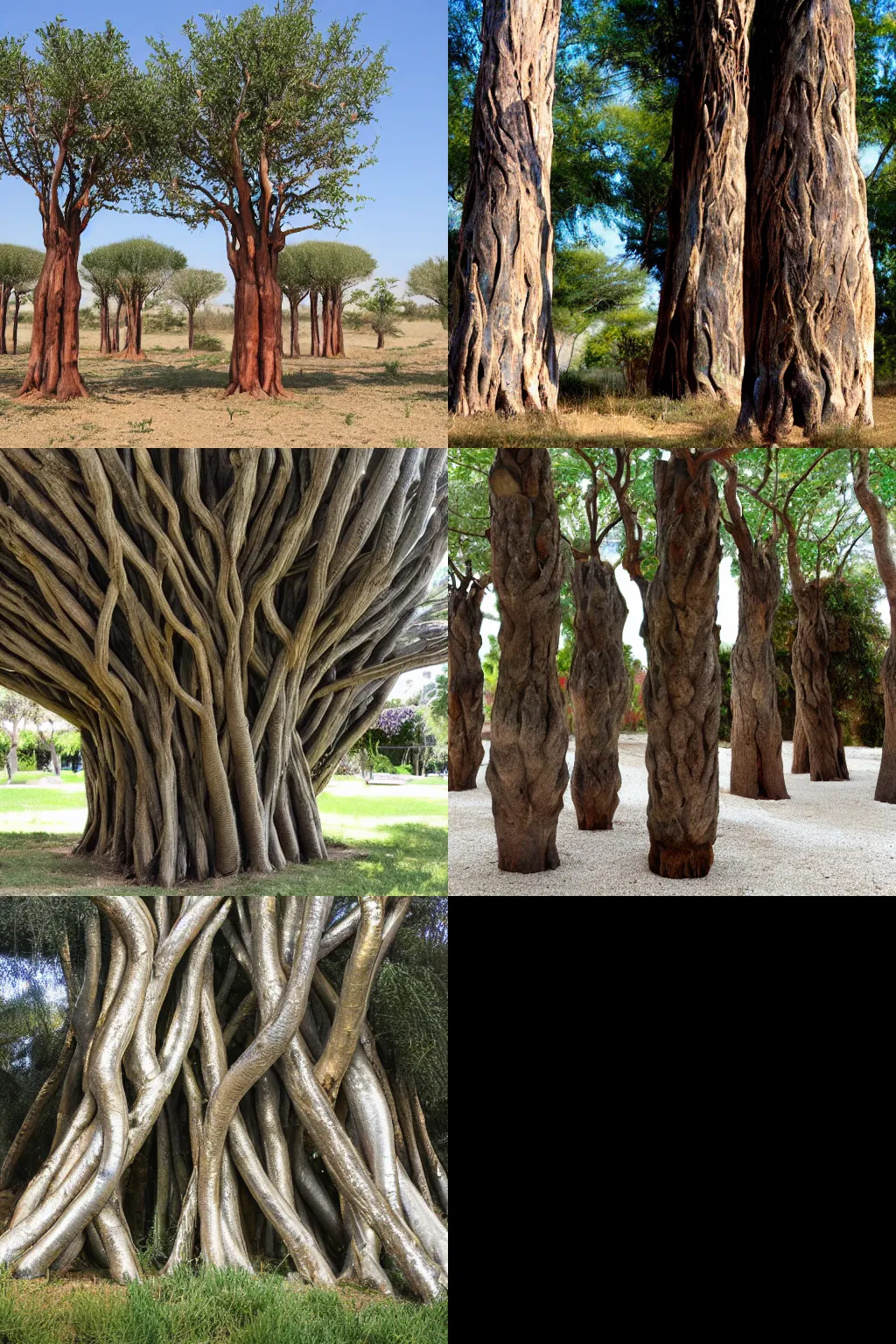 Prompt: silver tree trunks with spheres of ambar