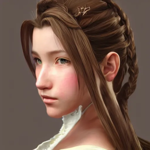 Prompt: realistic concept art of aerith gainsborough, highly detailed, trending on artstation