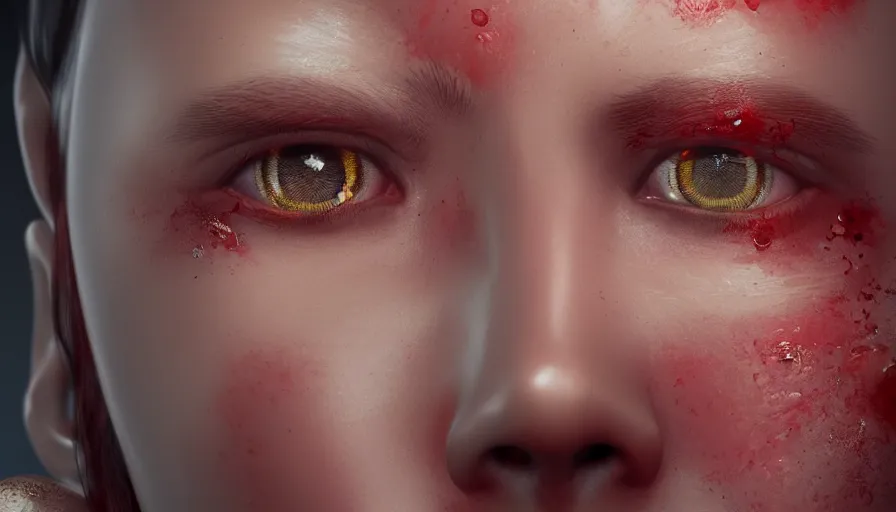 Image similar to diamond red eyes, rule of thirds, beautiful detailed face, ultra realistic, concept art, intricate details, serious, highly detailed, photorealistic, octane render, 8 k, unreal engine, detailed oil painting.