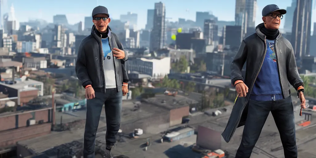 Image similar to tim cook as a watch dogs 2 character