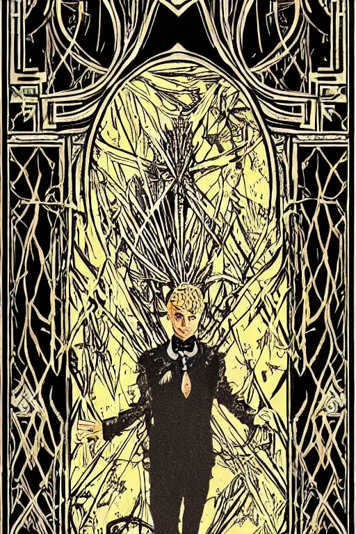 Prompt: a horror tarot card design with intricate details :: like the great gatsby