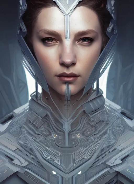 Image similar to symmetry!! portrait of viking, sci - fi, tech wear, intricate, elegant, highly detailed, digital painting, artstation, cinematic lighting, concept art, smooth, sharp focus, illustration, art by artgerm and greg rutkowski and alphonse mucha, 8 k