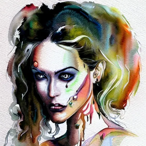 Prompt: woman portrait made out of watercolor paint, beautiful, cyborg, tim burton comic book art