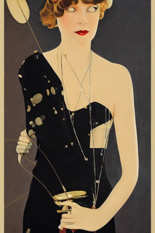 Image similar to a oil painting depicting a Jazz Age high society figure, 1920s style, smooth, highly detailed, high contrast, Coles Phillips, Dean Cornwell, JC Leyendecker, 8K