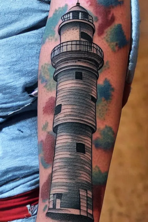 Image similar to American traditional tattoo of a lighthouse