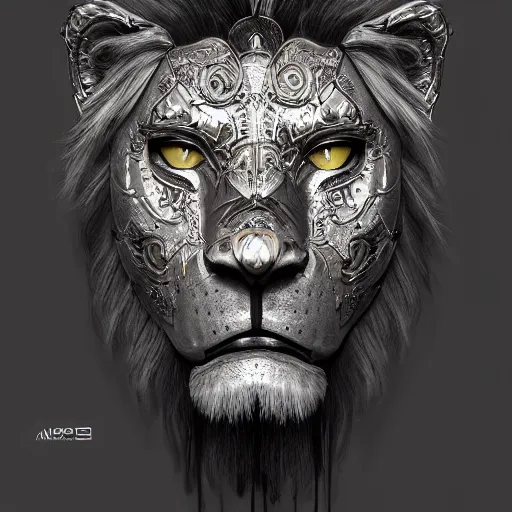 Image similar to Very very very very highly detailed epic photo of face with proud lion venetian mask, intricate, dystopian, sci-fi, extremely detailed, digital painting, artstation, concept art, smooth, sharp focus, illustration, intimidating lighting, incredible art by Artgerm and Vincent di Fate