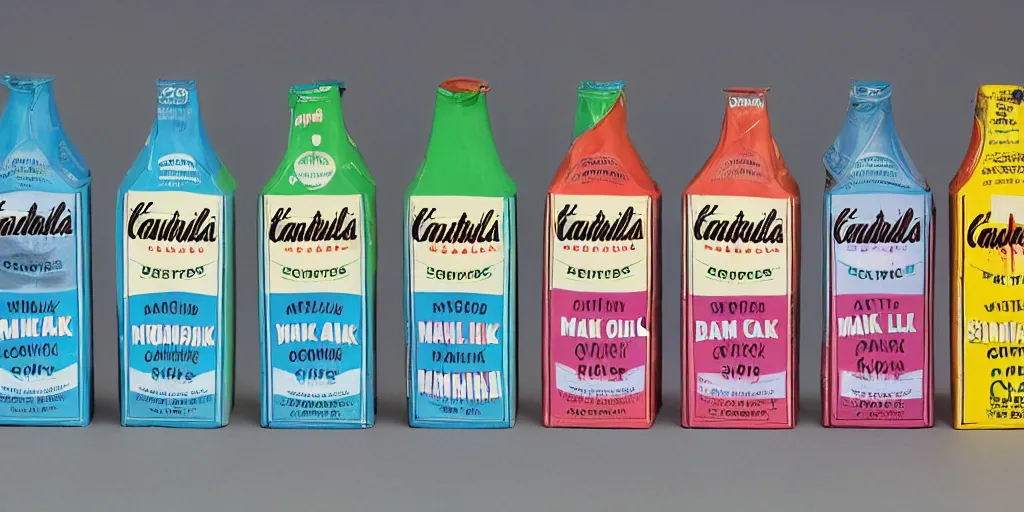 Prompt: a carton of milk in the style of andy warhol