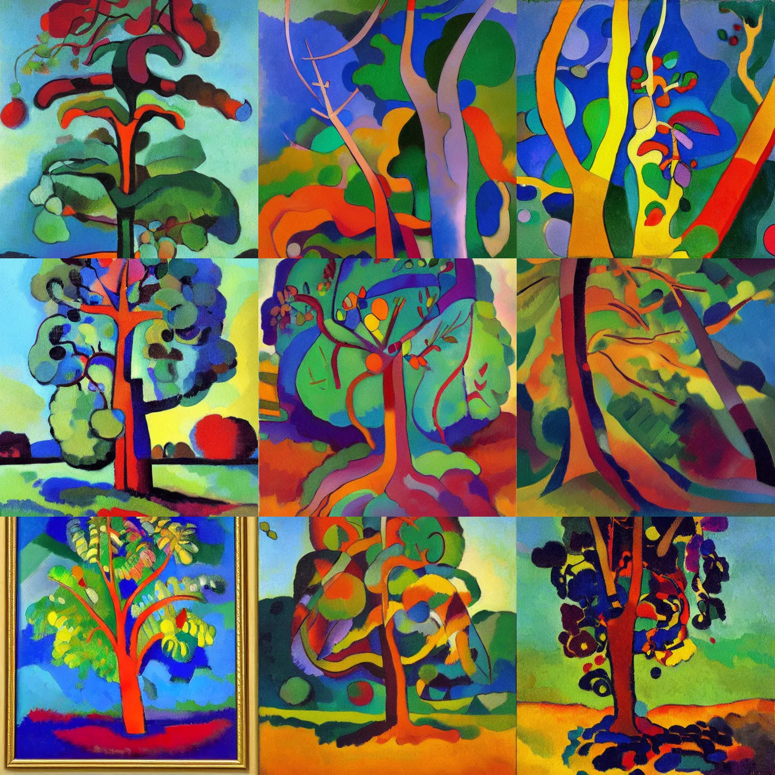 Prompt: oil painting of a tree by vasili kandinski