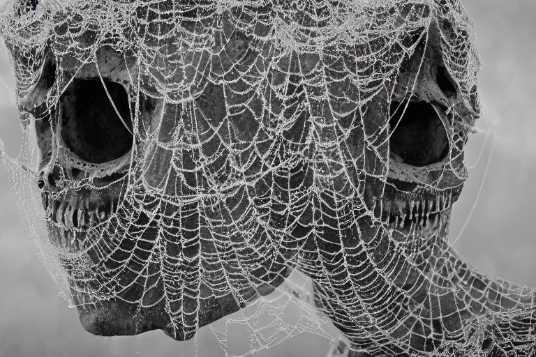 Prompt: portrait of a dusty armored skeleton covered in spiderwebs By Emmanuel Lubezki