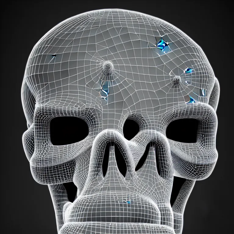 Image similar to black and white light 3D geometry, skull, matte bright highly detailed, poetic, 3D render, digital art, octane render, 8K artistic photography, photo-realistic, by Dora Maar