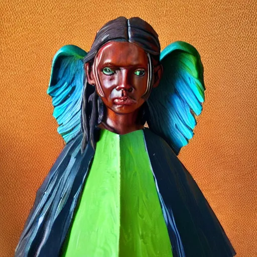 Prompt: painted portrait sculpture of angry girl angel