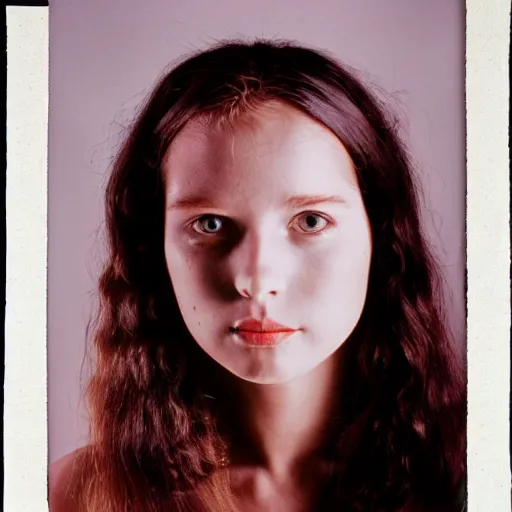 Image similar to 1970s studio portrait of a beautiful hippie girl with only a miniskirt on, medium format photography,